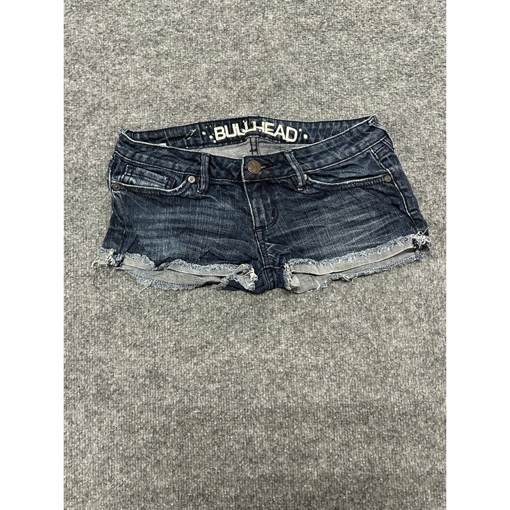 Bullhead Denim Shorts Womens Size 0 Dark Wash Low Rise Raw Hem Cut Off Casual